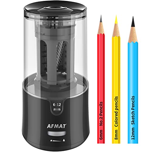 AFMAT Electric Pencil Sharpener - Auto Stop, Super Sharp & Fast, Plug in Pencil Sharpener for 6-12mm No.2/Colored Pencils - Office/Home - Black (Model: PS92)