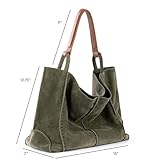 The Sak Los Feliz Large Tote Bag in Leather, Lined Purse with Single Shoulder Strap, Moss Suede