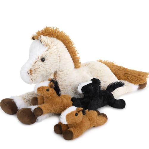 Tezituor 4Pcs Horse Stuffed Animal Set, Large Stuffed Mommy Horse with 4 Babies Pony Toys, Brown Stuffed Pony Plush Pillow for Boys Girls, 21inch