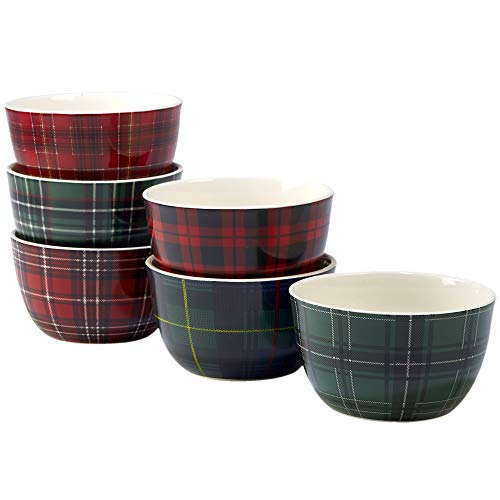 Certified International Christmas Plaid 5.5" Ice Cream Bowl, Set of 6 Assorted Designs, One Size, Mulicolored,2 ounce