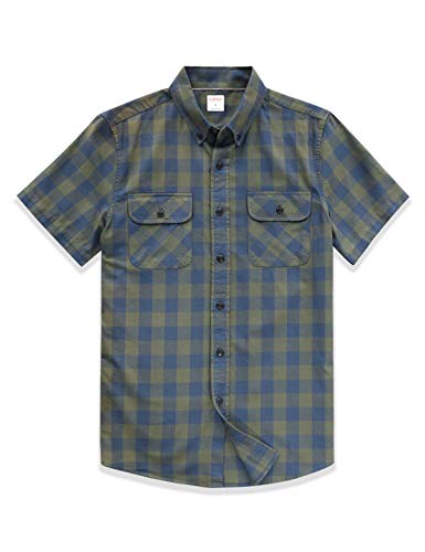 Dubinik® Mens Short Sleeve Button Down Shirts 100% Cotton Plaid Men's Casual Button-Down Shirts with Pocket