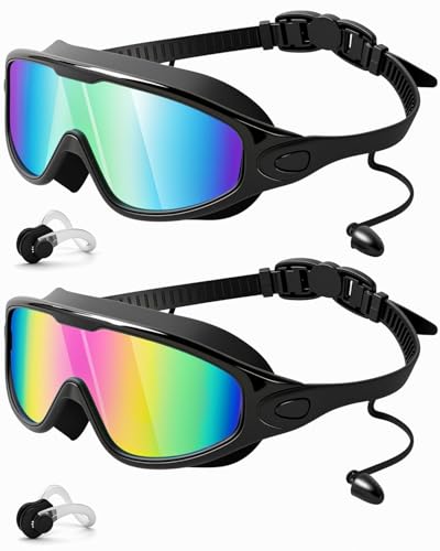 Rantizon Swim Goggles 2 Pack, Wide View Anti Fog&UV Swimming Goggles for Audlt, No Leaking Pool Accessories for Men Women Youth