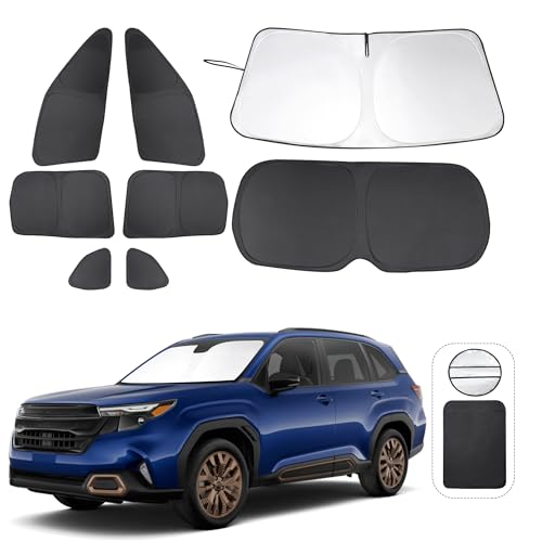8PCS Windshield Sun Shade Custom Fit for 2025 Subaru Forester Accessories Foldable Sunshade Side Rear Window Shade Cover Full Set Privacy Protection Keeps Car Cool