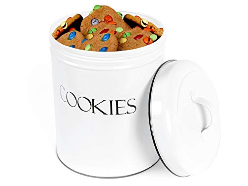 OUTSHINE Cookie Jars for Kitchen Counter | Farmhouse Cookie Jar with Airtight Lids | White Vintage Metal Cookie Container | Sweet Cookie Jar for Countertop | Best Cookie Tin for Gift Giving