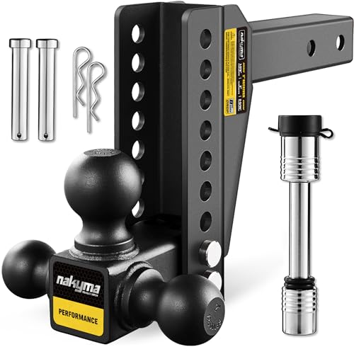 Adjustable Drop Hitch, 8 Inch Drop Trailer Hitch,Tri-Ball(1-7/8'', 2'', 2-5/16'') Hitch, Fits 2-Inch Receiver, Max 16,500 LBS GTW-Truck Trailer Hitch with Double Anti-Theft Pins Locks
