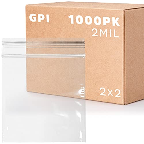 Clear Plastic Reclosable Zip Bags - Bulk GPI Case of 1000 2" x 2" 2 mil Thick Strong & Durable Poly Baggies with Resealable Zip Top Lock for Travel, Storage, Packaging & Shipping.