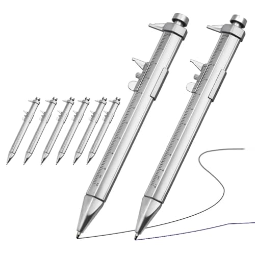 6Pcs 2 in 1 Vernier Caliper Roller Ball Pen Stationery Ballpoint Pens Ruler Gauge Measuring Tools,Multifunction Caliper Pen Gel Ink Pen Roller Stationery Ball-Point Ruler Gifts (Blue+Black Refill)