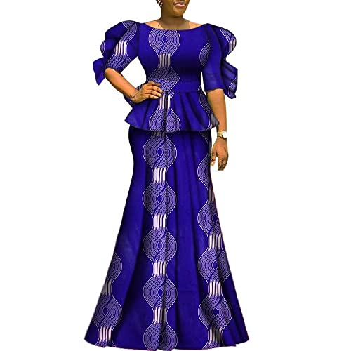 BintaRealWax African Dress for Women 2 Piece Traditional Beautiful Print Ankara Dashiki for Party Work Evening Dress