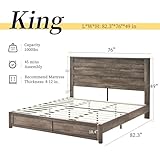 LUXOAK 5 Pieces Farmhouse Bedroom Sets - Includes King Size Bed Frame with Tall Headboard, Farmhouse 6 Drawer Dresser, 5 Drawer Tall Dresser, Nightstand Set of 2 with Charging Station, Rustic Grey