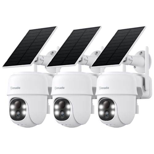 Cinnado 2K Cameras for Home Security-2.4G WiFi Outdoor Camera Wireless Solar/Battery Powered, 360° Viewing, Human Detection, Color Night Vision, Cloud/SD Storage B6 (B6-White-3pack-2.4G)