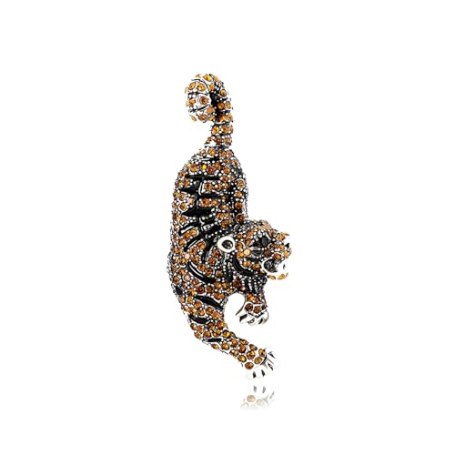 Teyolo Tiger Brooches for Women Men Rhinestone Tiger Lapel Pins Animal Brooches