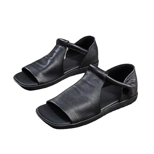 Women's Cow Genuine Leather Flats - 2cm Peep Toe Summer Hollow Ankle
