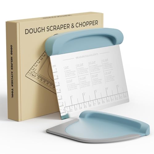 Bench Scraper Dough Cutter Tool - Bowl Pastry Scraper for Bread Cake Pizza, Bench Knife Kitchen Dough Scraper for Baking, Stainless Steel Food Scraper with Grip Handles & Measuring Scal, Blue