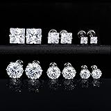 Screw Back Titanium Surgical Stainless Steel Square Princess Cut CZ Earrings Flat Back Packs Platinum Plated Hypoallergenic for Women Men Sensitive Ears Cubic Zirconia Simulated Diamond 20G Stud