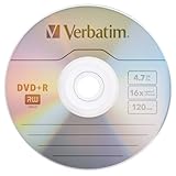 Verbatim DVD+R Blank Discs AZO Dye 4.7GB 16X Recordable Disc - 100 Discs Spindle Silver Frustration Free Packaging