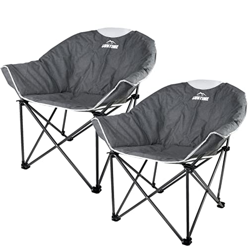 Suntime Sofa Chair, Oversize Padded Moon Leisure Portable Stable Comfortable Folding Chair for Camping, Hiking, Carry Bag(Grey 2 Pack)