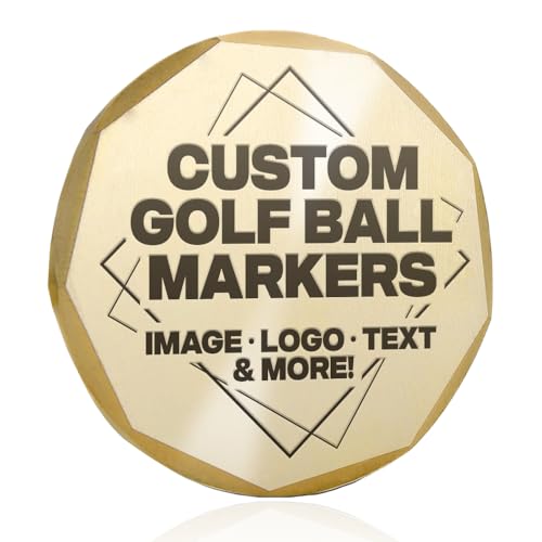 Custom Golf Ball Markers - 1.25" Inch Laser Engraved Heavy Weight Beveled Milled Edge Golfing Marker Coin with Customizable Text Image Logo Brand - Gift for Him Sports Fans (Brass)