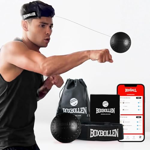 Boxbollen® Boxing Reflex Ball – Celebrity-Endorsed Reaction Trainer | App-Connected Punch Counter | Fun Fitness for All Ages | Improve Coordination & Agility | Ideal Gift for Home Workouts (Black)