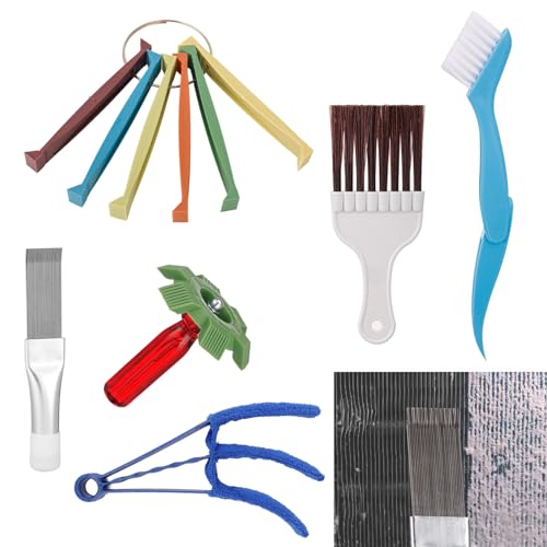 MADHOLLY 6Pcs Air Conditioner Fin Combs Kit - AC Coil Combs Cleaning Brush, Condenser Straightener for AC Unit Radiators Evaporators