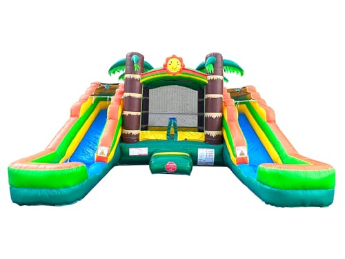 Crossover Tropical Inflatable Bounce House with Double Inflatable Water Slides for Kids, 16.5 x 15 x 11 Foot, Bouncy House for Kids, Commercial Outdoor Party Bouncer with Blower, Stakes, Storage Bag