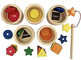 Dailyfunn Montessori Toy Wooden Sorting Cup&Fishing Game 2-in-1 Colors Shapes Sorting Matching Learning Toys for Toddlers 1-3 Year Old