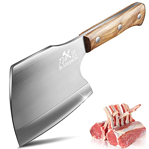 BLADESMITH Meat Cleaver Butcher Axe Bone Chopper Heavy Duty - 6.3'' Bone Cutting Knife Bone Breaker, Stainless Steel Thicken Blade & Pear Wood Handle, Slaughterhouse Looks Manly,2025 Gifts