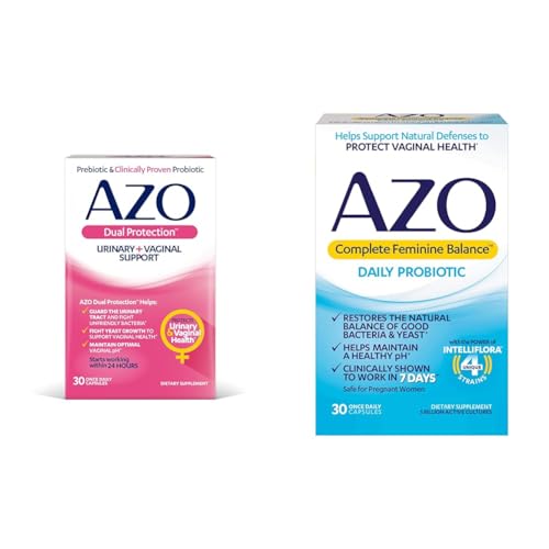 AZO Dual Protection | Urinary + Vaginal Support* | Prebiotic Plus Clinically Proven Women's Probiotic 30 Count & Complete Feminine Balance Daily Probiotics for Women