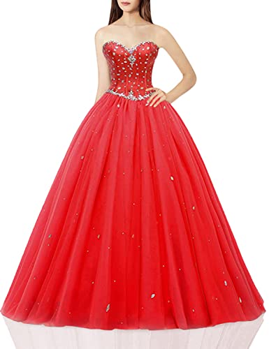 Likedpage Women's Sweetheart Ball Gown Tulle Quinceanera Dresses Prom Dress (US6, Red) … …