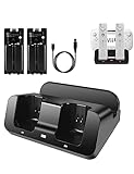 Wii U Charger Dock Station for Wii Remote & Wii U Gamepad with 2 Rechargeable Batteries Charging Cable Led Indicator -Black
