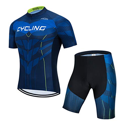Cycling Jersey Sets Men Bike Top Mountain Bicycle Jersey Shorts Suit Cycle Shirt Road MTB Bicycle Outdoor Sports Clothing Summer Male Blue L