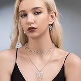 Subiceto 33Pcs Grunge Vintage Punk Necklace Jewelry Set Gothic Earrings Fairy Butterfly Boho Crystal Y2k Cross Pendent Butterfly Heart Choker Goth Stackable Knuckle Rings Adjustable