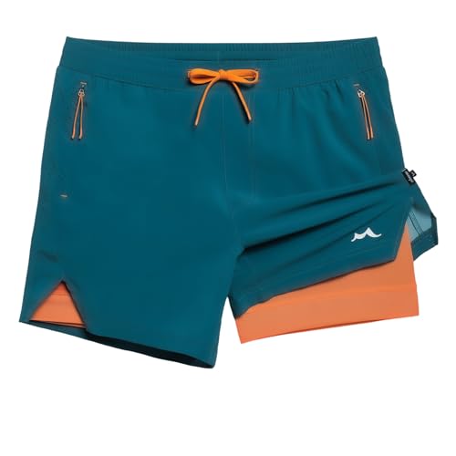 maamgic Men's Athletic Running Shorts with Liner Ultra Lightweight Workout Shorts 5" Quick Dry Gym Shorts with Zipper Pockets Peacock Blue Medium