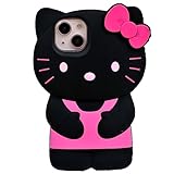 MONEHOYSY Cartoon Case for iPhone 15 6.1", Fashion Cute 3D Cute Kitty Kawaii Soft Silicone Animal tective Gel Shockof Gel Back Cover for Kids Women Girls Boys (Black)