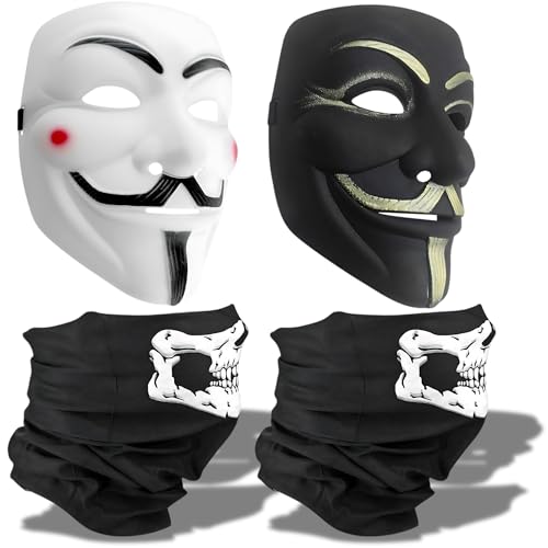 4-Pack Hacker Mask and Skull Gaiter Set - Inspired by PZ9 Project Zorgo PZ Cloaker Disguise Design - Premium Dipped-Shell Masks and Skull Gaiters - Perfect for Spy Ninjas Fans