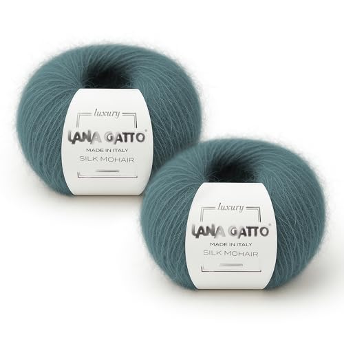 Silk Mohair Luxury Yarns, Premium and Soft Blend for Knitting, Made in Italy (Green - 30486, 2)