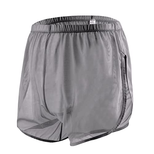 ZONBAILON Men Boxers Shorts Loose Split Side Mesh See-Through Sexy Breathable Underwear Dark Gray M