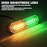 PKINGLAKE 8-Pcs 12 LED Sync Feature Emergency Strobe Grille Lights Ultra Slim Surface Mount Hazard Warning Flashing Light Bar for Firefighter/Construction/Police/Trucks/Vehicles/Car/SUV (Green/Amber)