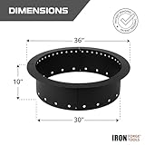 Iron Forge Tools Heavy Duty Metal Smokeless Permanent Fire Pit Ring 36 inch Outer/30 inch Round Fire Pit Insert Liner for Outdoor, Firepits for Outside (36x30x10), Patent Pending