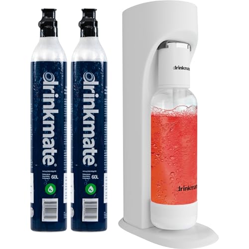Drinkmate OmniFizz Sparkling Water and Soda Maker, Carbonates Any Drink, Bubble Up Bundle - Includes Two 60L CO2 Cylinders, One Carbonation Bottle, and Fizz Infuser (Classic White)