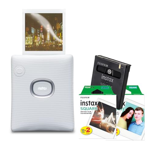 Fujifilm Instax Square Link Wide Instant Printer (White) Bundle with Instax Camera Film Twin Pack 40-Exposures (3 Items)