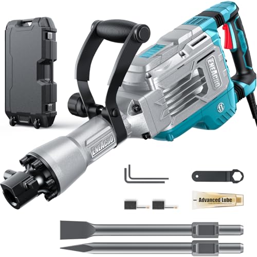 ENEACRO Demolition Jack Hammer 14.5Amp SDS-Hex Concrete Breaker, 65 Joules Heavy Duty Chipping Hammer Cement/Pavement/Floor Breaker, with 2pcs of chisels and Carry box with Rollers
