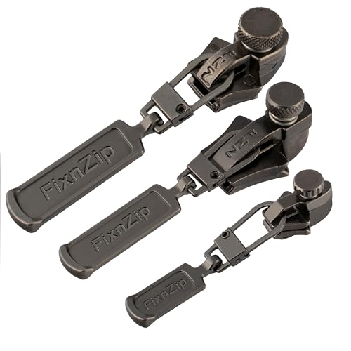 FixnZip (Black Nickel 3 Pack S,M,L) - Universal Zipper Repair Kit for Jackets, Luggage, Bags - Backpack Zipper Replacement Repair Kit