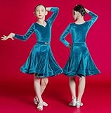 Girls Latin Dance Dress Modern Ballroom Contest Dress Girl Costume Salsa Tango Dance Wear Performance Dresses for Dancing,Blue,170