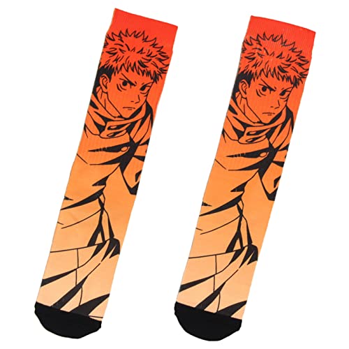 Bioworld Jujutsu Kaisen Mens Anime Socks Yuji Itadori Character Sublimated Crew Socks