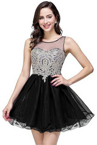 MisShow Vintage Homecoming Dresses For Juniors Sleeveless Formal Prom Party Dress, 362#black, 2