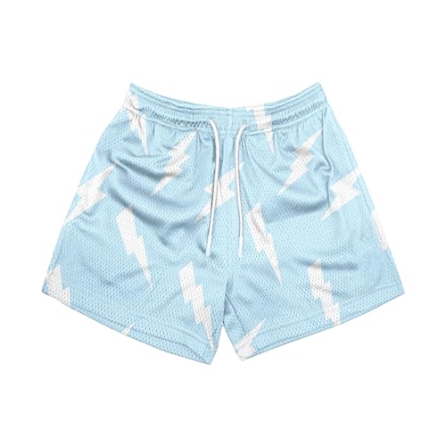 DIOTSR Mens Graphic Shorts Summer Casual Flat Front Shorts Cool Streetwear Designer Shorts Drawstring (01 Light Blue & Stars,Small)
