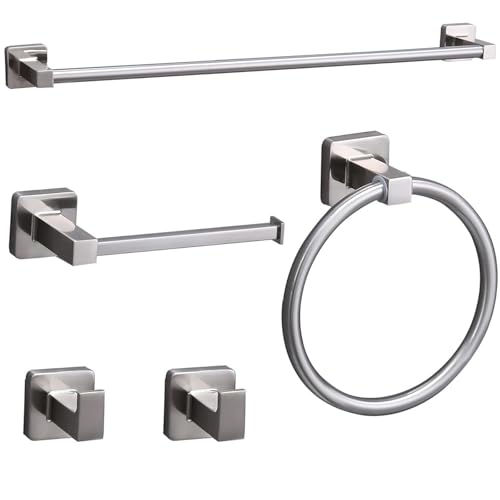 Ntipox 5 Pieces Brushed Nickel Bathroom Hardware Set,Wall Mounted 23.6 inch Towel Bar Set,Towel Rack Set,Toilet Paper Holder, Bathroom Accessories Set