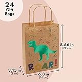 Juvale 24 Pack Dinosaur Party Bags with Handles, Green Foil T-Rex for Kids Birthday Celebration, Dino Themed Baby Shower Favor, Dinosaur Birthday Party Supplies (8.6 x 6.3 X 3.2 In)