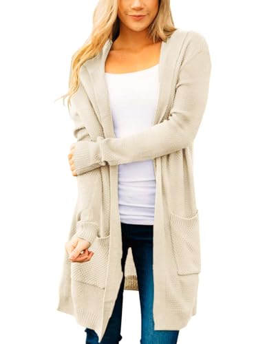 MEROKEETY Women's 2025 Long Sleeve Open Front Hoodie Knit Sweater Cardigan Outwear A-Beige