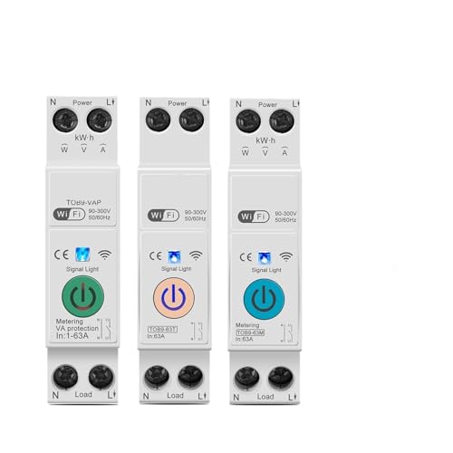 TOB9-VAP 63A 1P+N WiFi Smart Switch Energy Meter Kwh Metering Monitoring Circuit Breaker Timer Relay MCB Compatible with TUYA Smartlife for TOMZN(TOB9-VAP VA Protect,1-63A Adjustable)